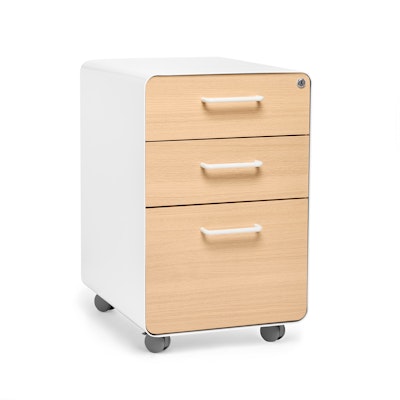 White + Natural Oak Stow 3-Drawer File Cabinet, Rolling